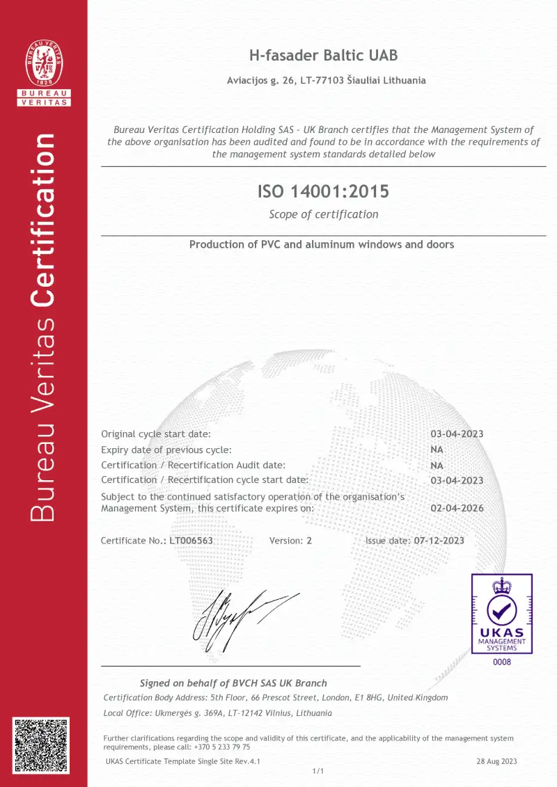 certificate, H-Fasader Baltic UAB